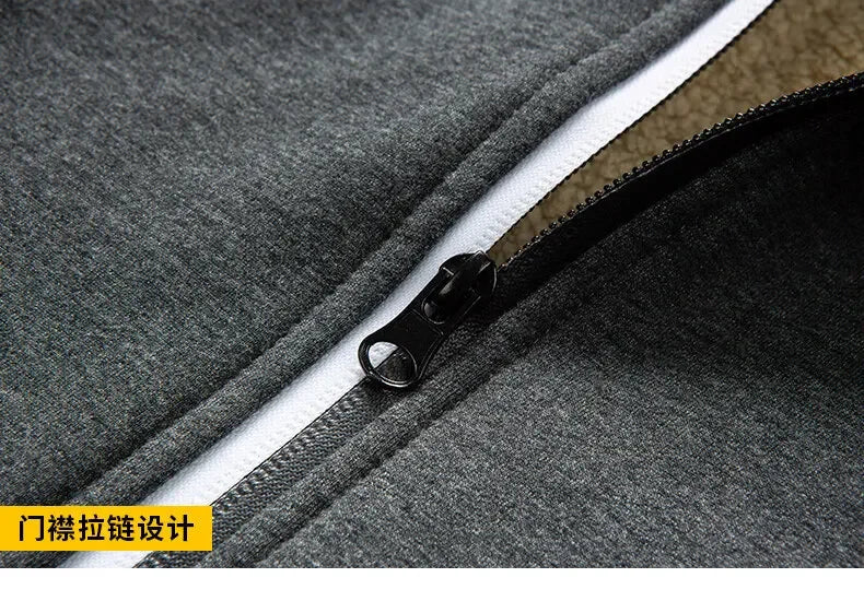 Men's Winter Warm Hoodies Sweatshirts Thickened Lamb Fleece Lining Hooded Jackets Windproof Zip Casual Hooded Sportwear for Men