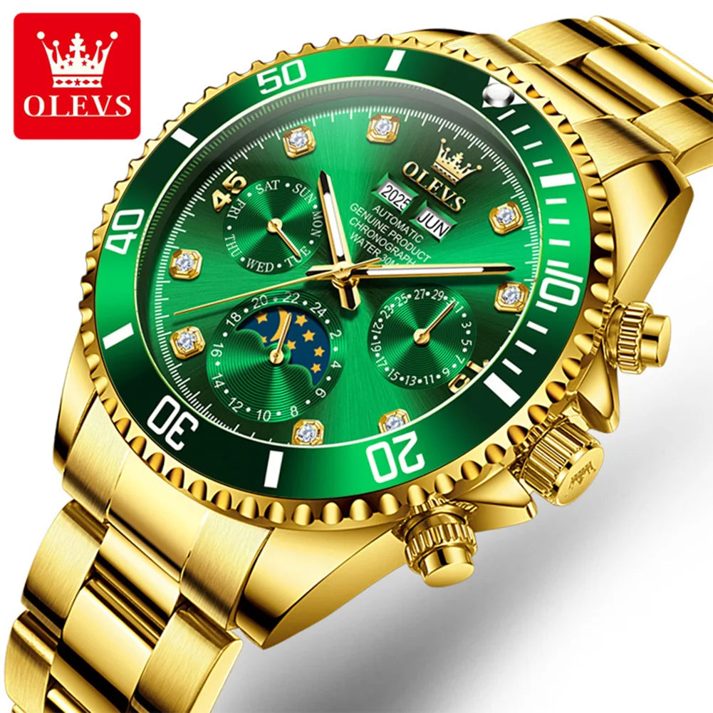 OLEVS 6729 Automatic Watch Man 24 Hour Moon Phase Mechanical Watch For Men Luxury 30M Waterproof Luminous Date Men's Wristwatch