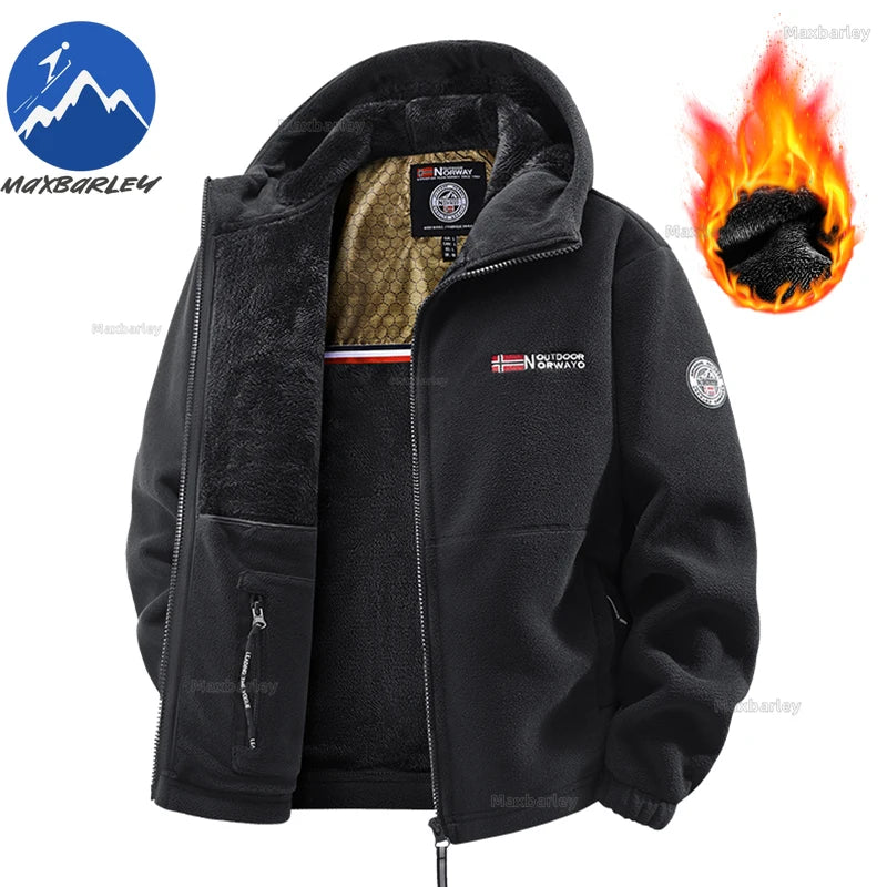 Maxbarley Winter Sportswear Set Mens Retro Training Thick Fleece Jacket + Pants Two Piece Set Casual Ski Running Tracksuit Suit