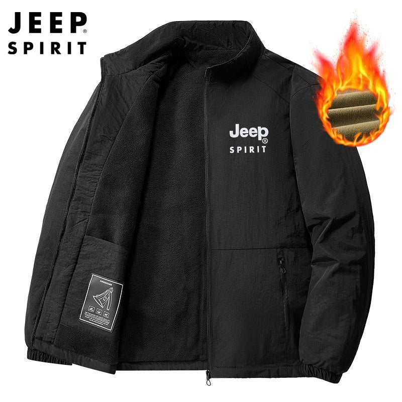 Jeep Spirit Men's Jacket for Spring and Autumn Leisure Stand Collar Fashion Warm Windproof Solid Color Coat