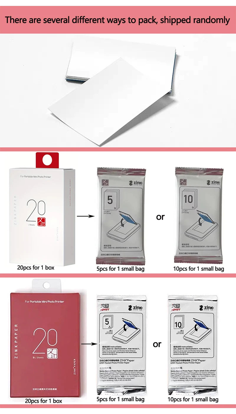 HPRT MT53 Printer Special Photo Paper, Photo Paper, Adhesive Backing Self-adhesive 20 Sheets /40 Sheets