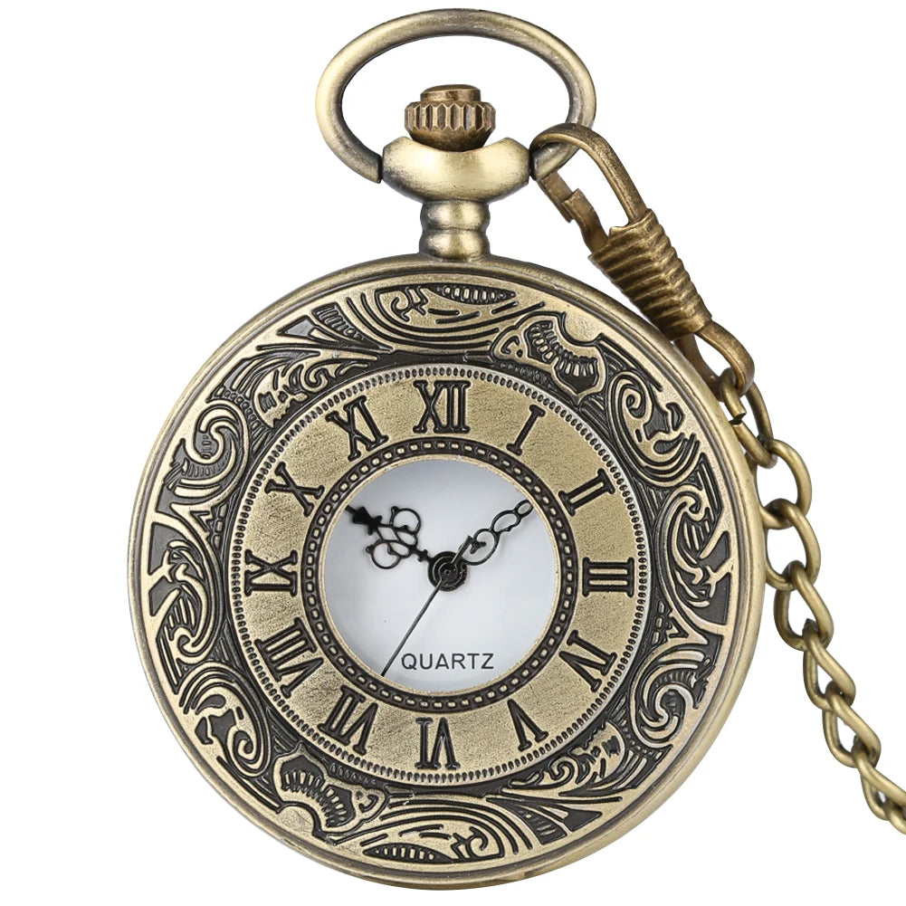 Vintage Charm Black Unisex Fashion Roman Number Quartz Steampunk Pocket Watch Women Man Necklace Pendant with Chain Gifts P427