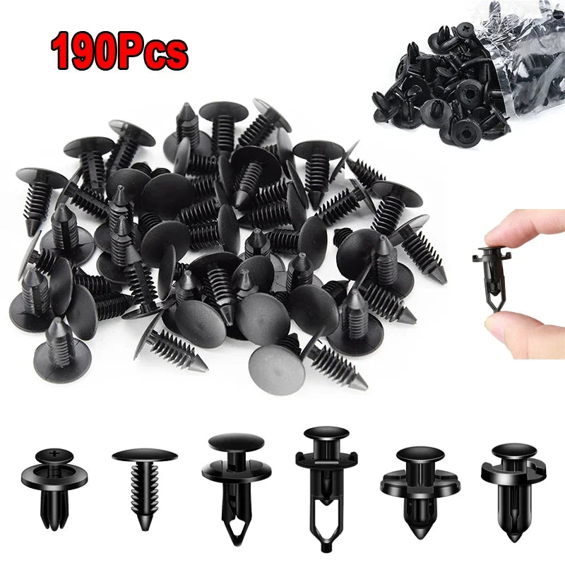190PCS Car Retainer Clips 6 Sizes – Automotive Plastic Fasteners Kit for Auto Trim Panel Bumper Body Repair Tools
