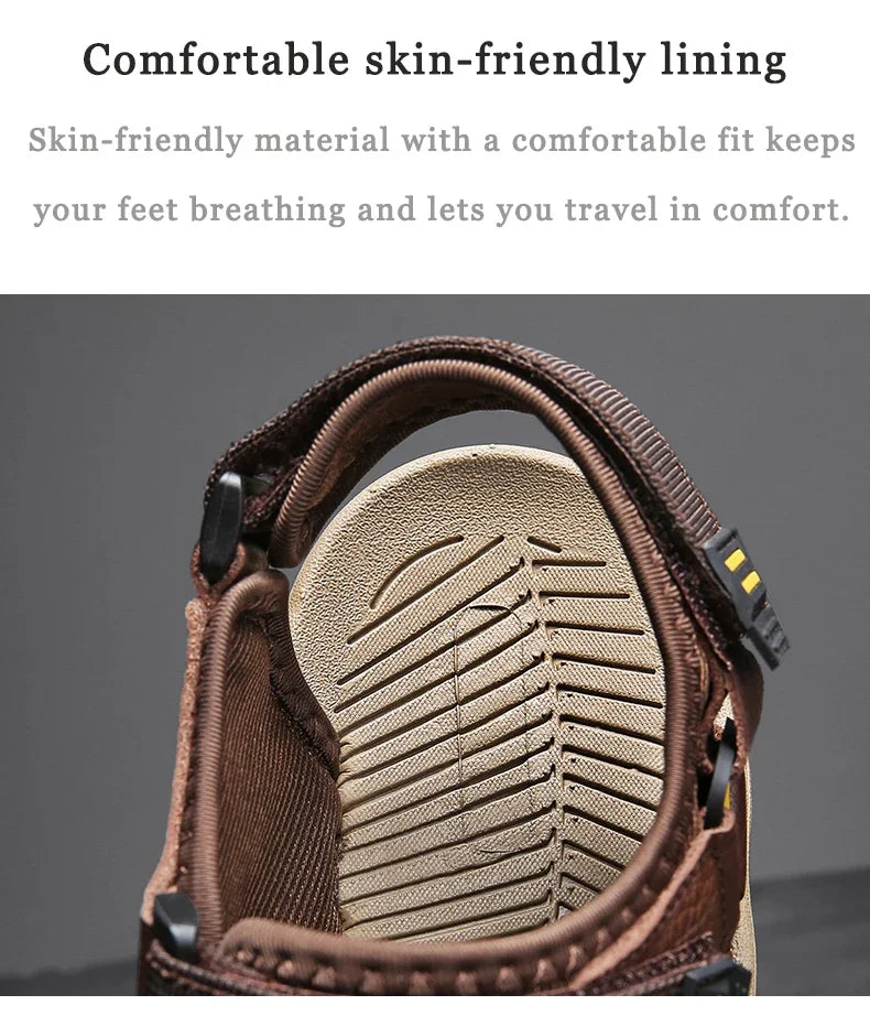Summer Breathable Genuine Leather Men Sandals Waterproof Non-Slip Large Size flip flops Beach shose For Outdoor Anti-Collision