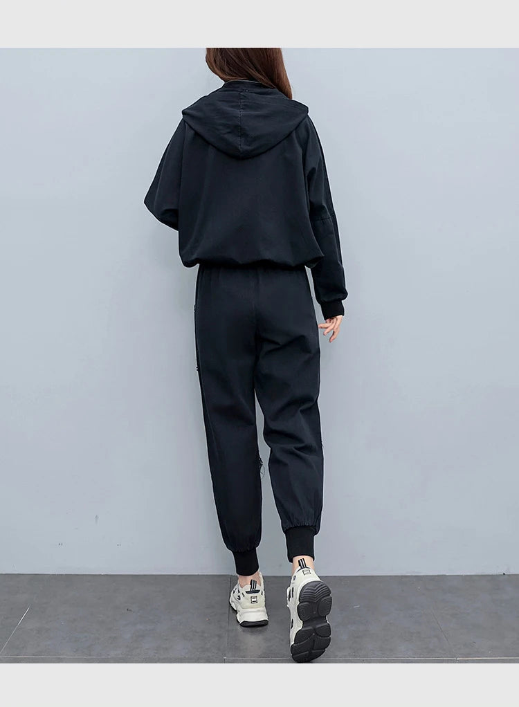 Clothing Suits 2025 Spring autumn Punk Outfits Womens Two Pieces Sets British Loose Casual Hooded Jackets Denim Pants