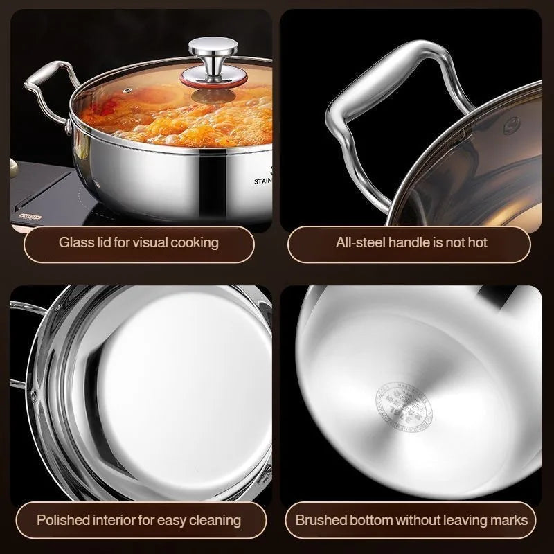 Double-ear Soup Pot Household Thickened 316 Stainless Steel Milk Pot Porridge Pot Small Cooking Pot Steaming Pot Induction
