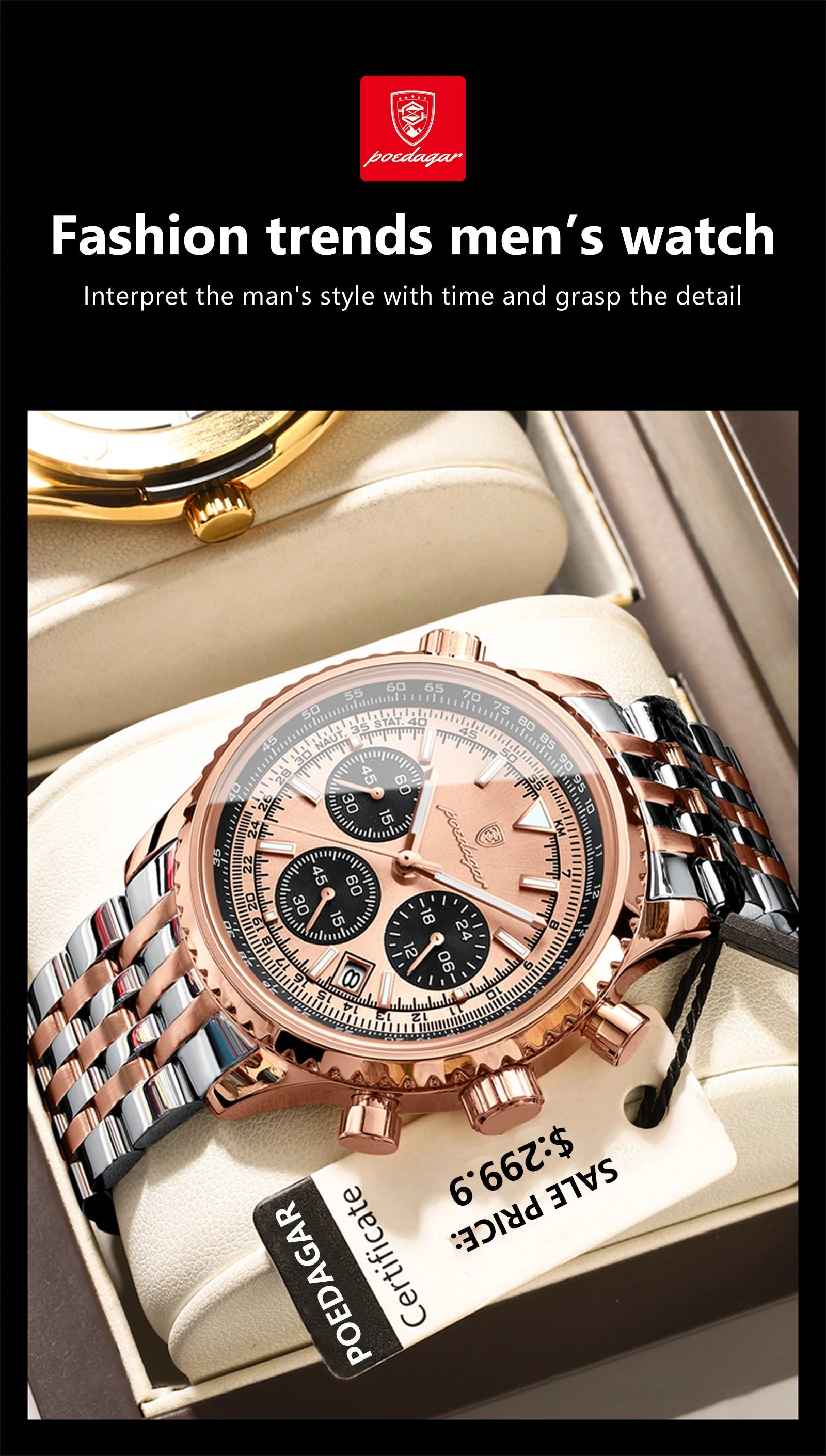 POEDAGAR Luxury Watches For Men Date Chronograph Stainless Steel Man Watch Waterproof Luminous Sport Military Men's Quartz Watch