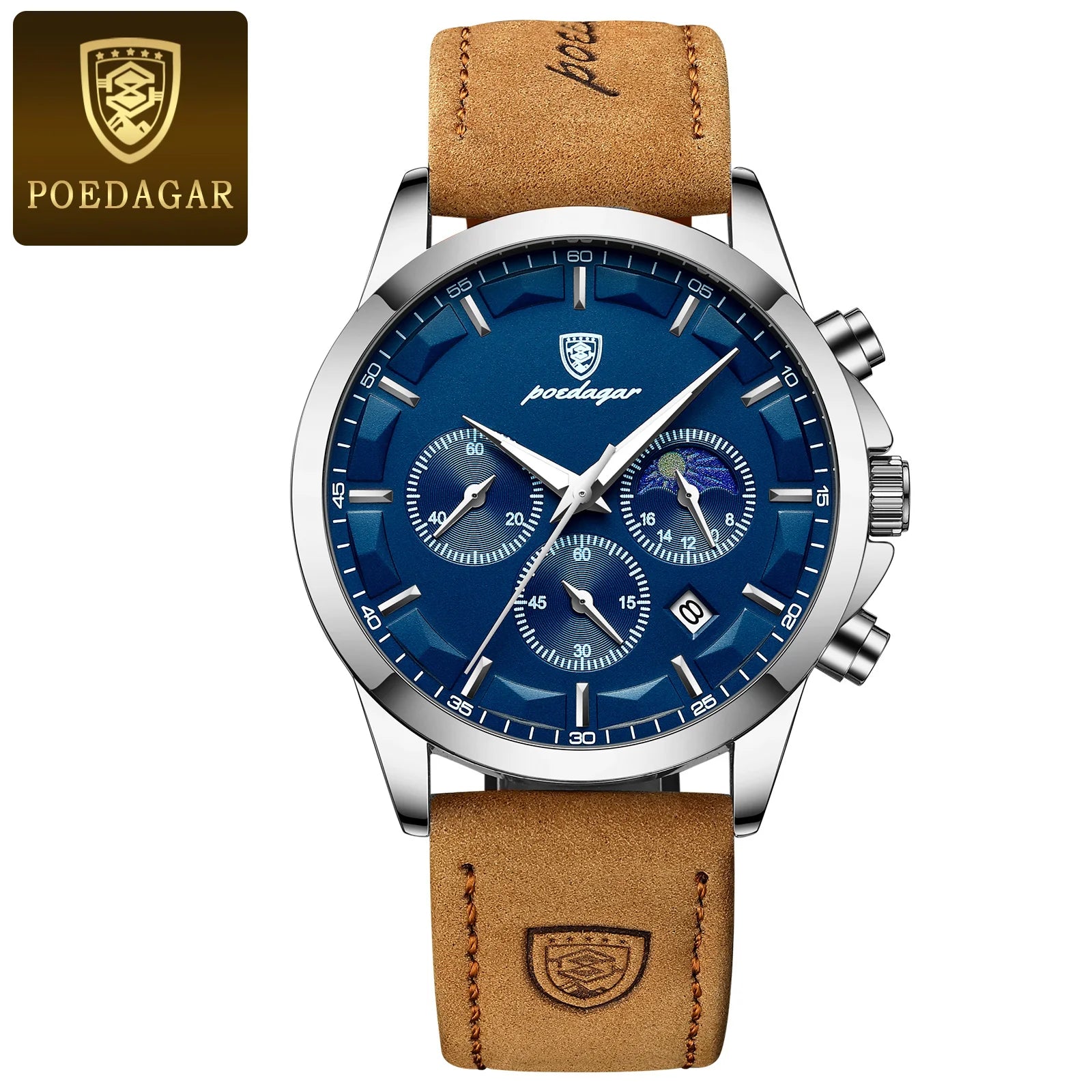 POEDAGAR Sports Luxury Men Quartz Watch Waterproof Chronograph Luminous Date Man Wristwatch Business Leather Men's Watches Clock