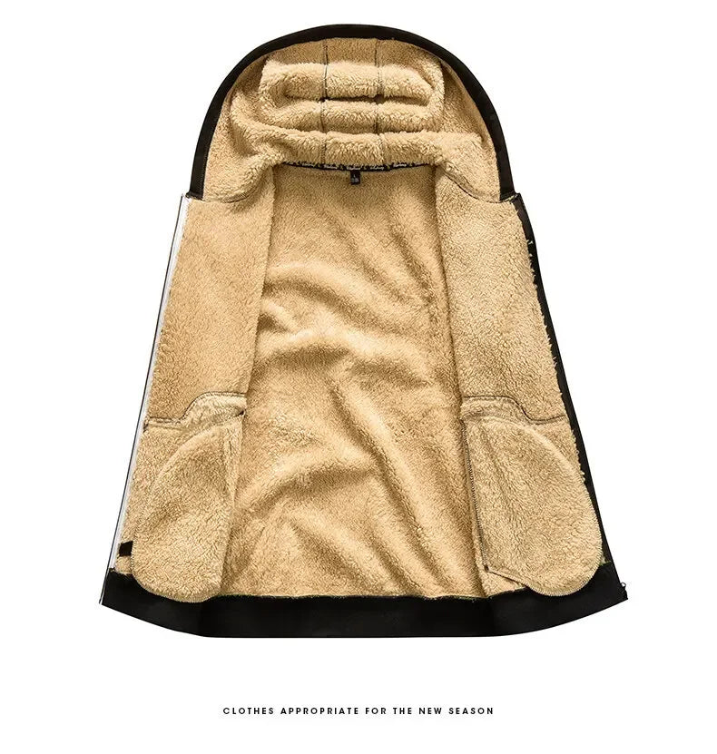 Men's Winter Warm Hoodies Sweatshirts Thickened Lamb Fleece Lining Hooded Jackets Windproof Zip Casual Hooded Sportwear for Men