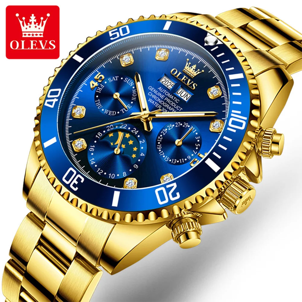 OLEVS 6729 Automatic Watch Man 24 Hour Moon Phase Mechanical Watch For Men Luxury 30M Waterproof Luminous Date Men's Wristwatch