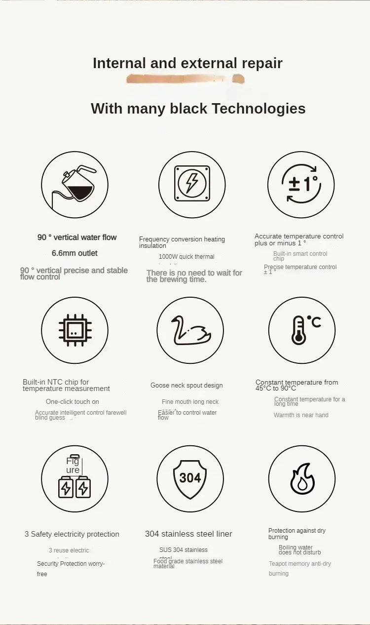 1000W Slim Mouth Pot Temperature Control Water Pot Tea Pot 220V Gooseneck Electric Coffee Pot Manual Brewing Coffee Pot