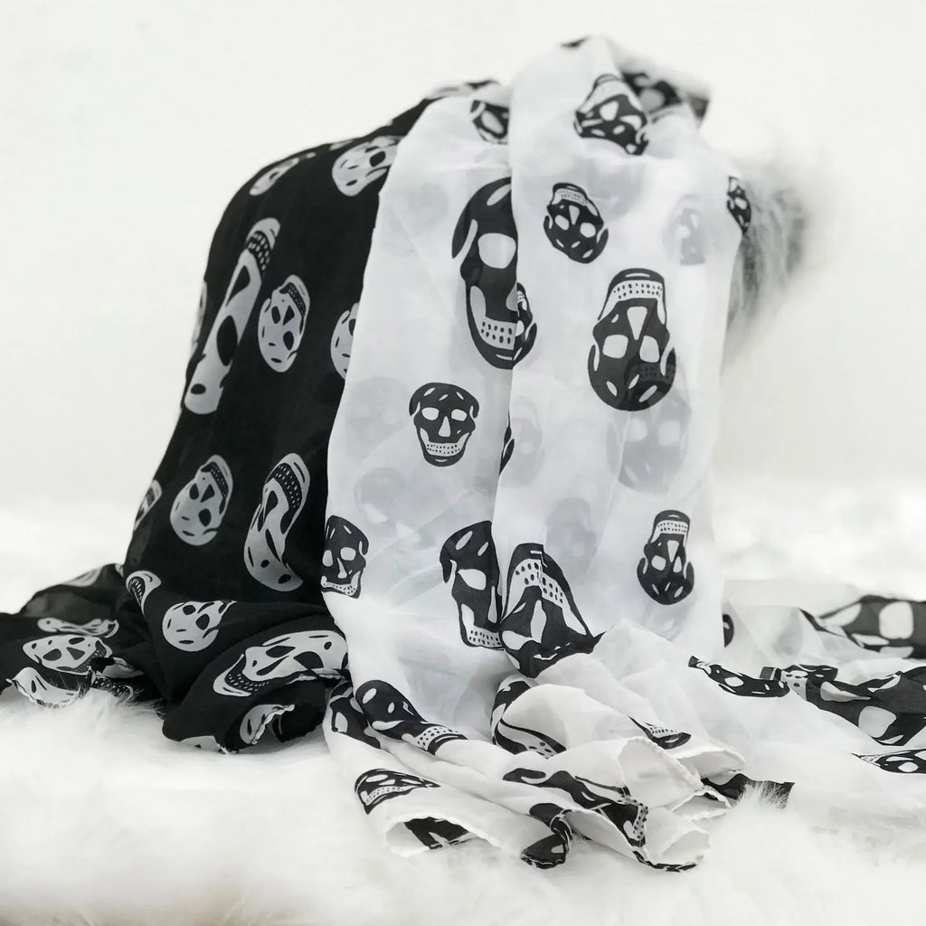 Summer Beach Long Shawl Fahion Skull Print Chiffon Silk Scarf Mulim Hijab For Man Women Soft Thin 50*150cm