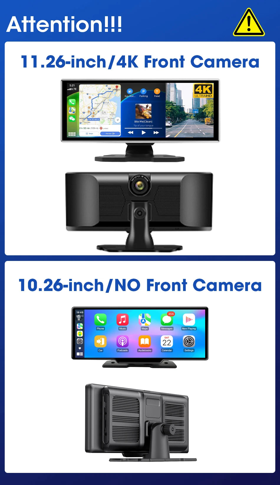 7/10.26"/11 26" Dash Cam 4K Car DVR Wireless Carplay Android Auto Ai Screen 1080P Camera GPS Navigation Video Recorder Bluetooth