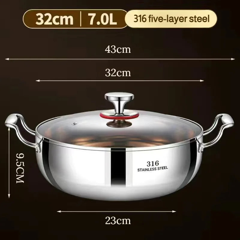Double-ear Soup Pot Household Thickened 316 Stainless Steel Milk Pot Porridge Pot Small Cooking Pot Steaming Pot Induction