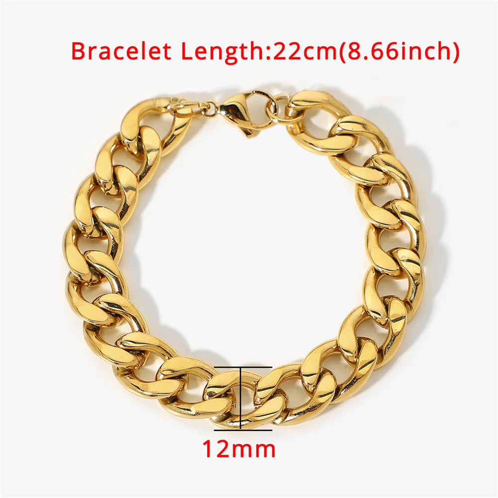 Men's 316L Stainless Steel Male Bracelet Wholesale Gold Silver Color Braclet Chunky Cuban Chain Link Bracelet For Man Jewelry