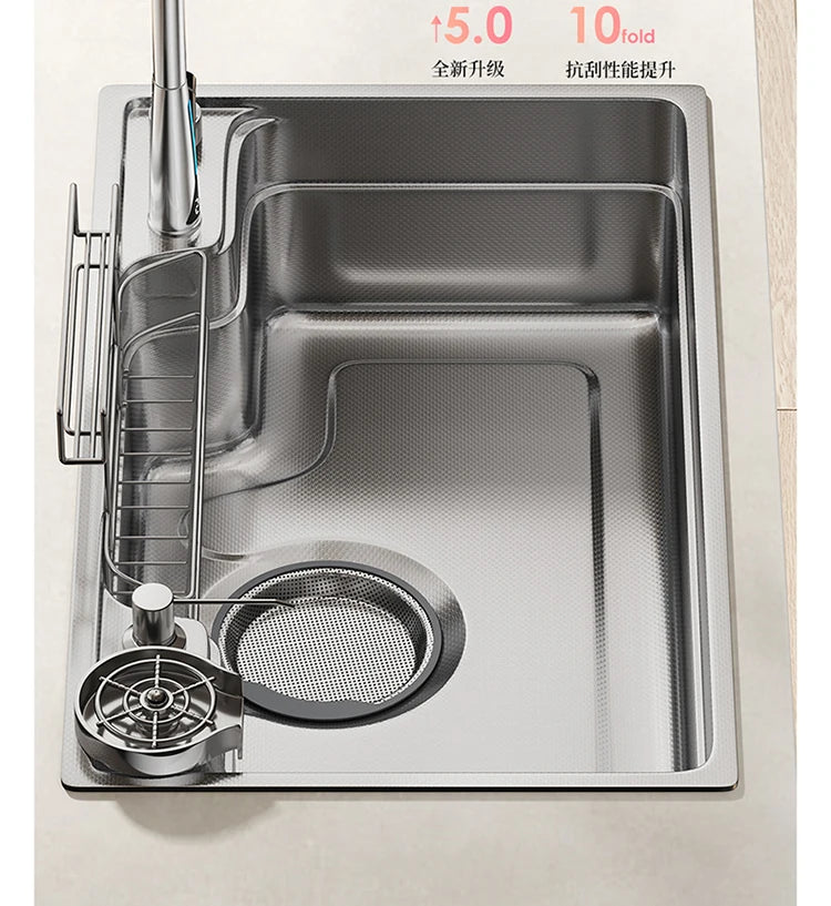Household Sink, Made Of 304 Stainless Steel, With A Large Single Sink And Integrated Molding