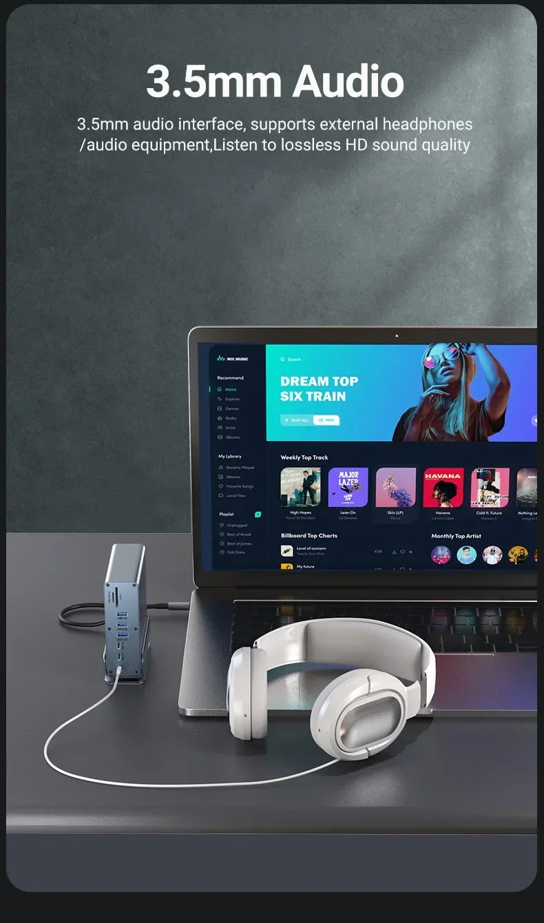 15 in 1 USB C Docking Station 4K HD Vertical Hub with Triple Monitor RJ45 1000M,USB 3.0/2.0,PD 3.0,SD/TF,Audio 3.5 for Laptop PC