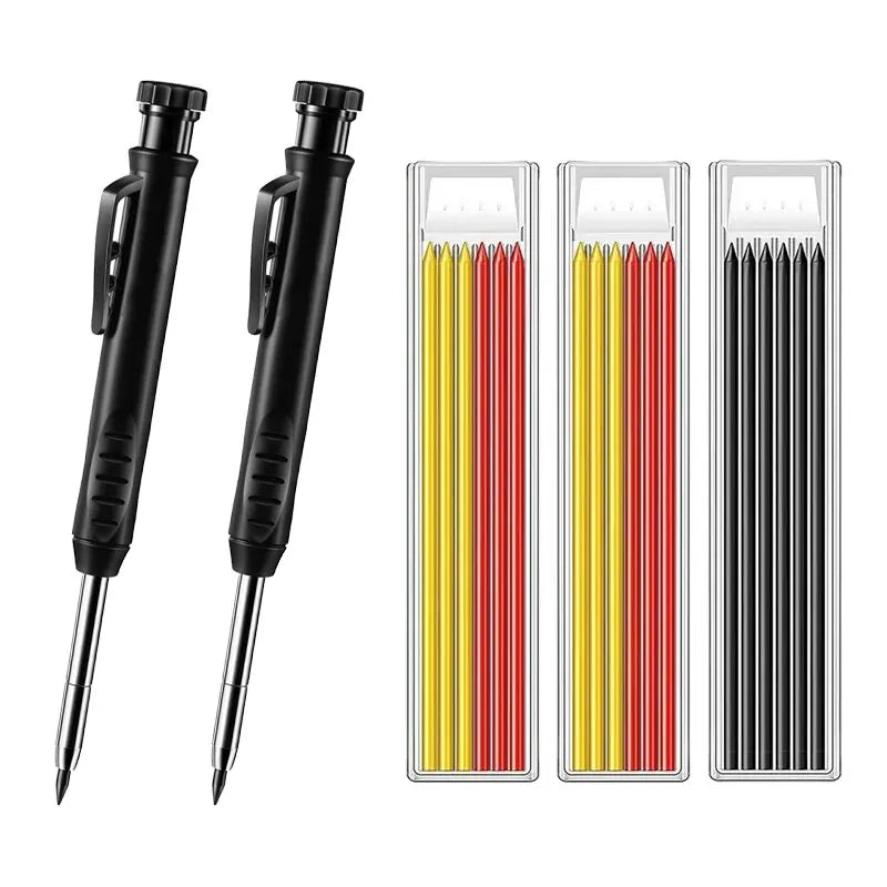 Solid Carpenter Pencil Set Woodworking Tools Mechanical Pencil 5 Colors Refill Construction Job Tools Carpentry Marking Scriber