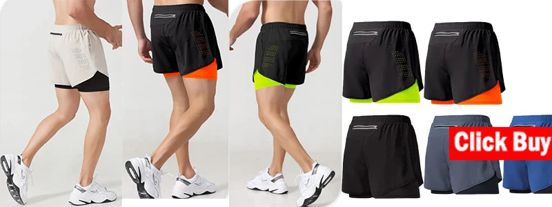 New Men Running Shorts Gym Sports Shorts 2 In 1 Quick Dry Workout Training Gym Fitness Jogging Short Pants Summer Men Shorts