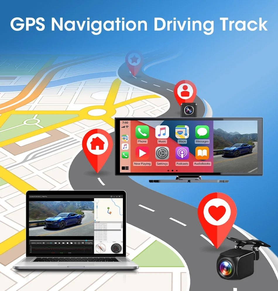 Srnubi Universal 11.26” Car DVR Wireless Carplay Android Auto 4K Front 1080P Rear Camera Dashcam GPS Navi Dashboard 24H Parking