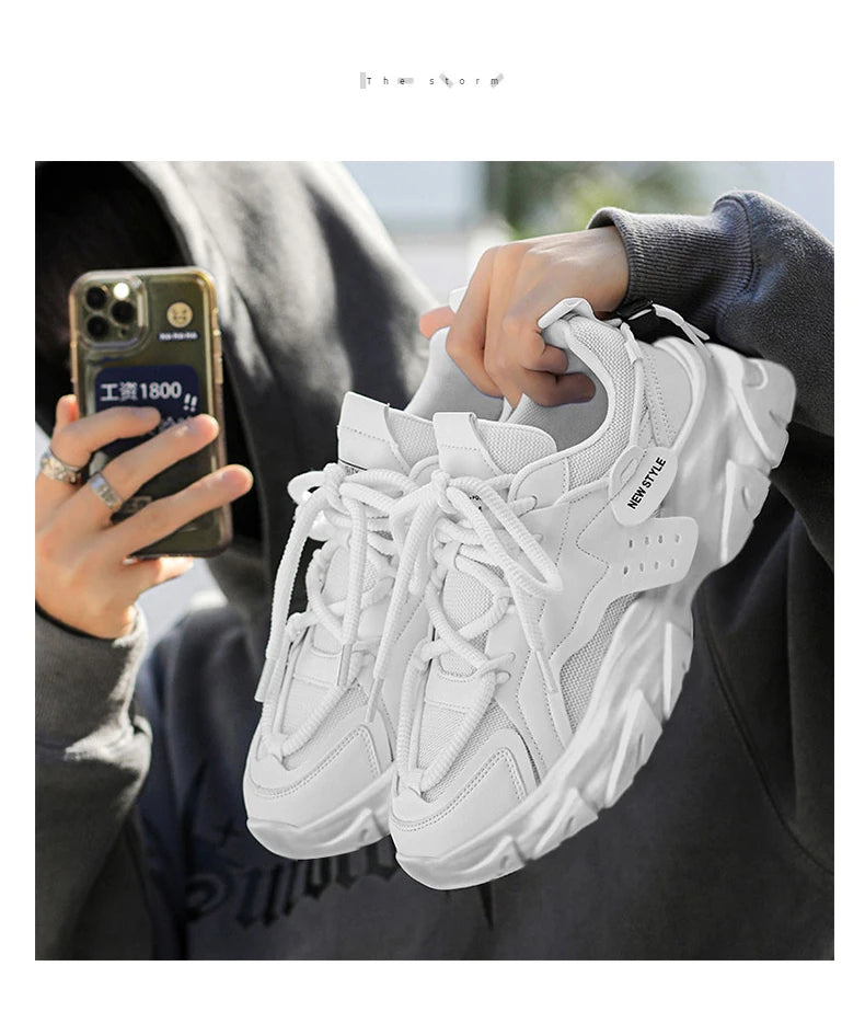 Sport Shose Male Fashion Street Shoes Lightweight Comfortable Lace-Up Gym Shoes Mens White Sneakers Platform Shoes Mens Trainers