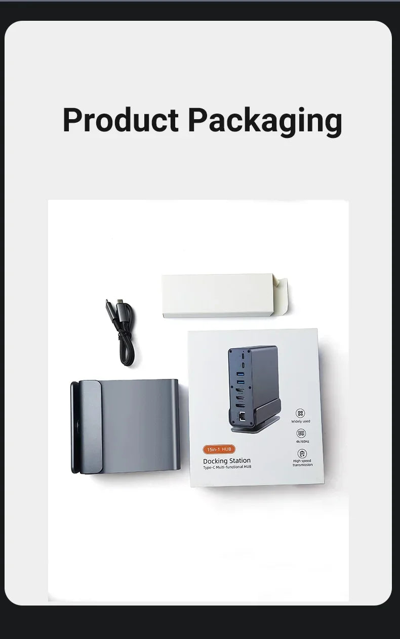 15 in 1 USB C Docking Station 4K HD Vertical Hub with Triple Monitor RJ45 1000M,USB 3.0/2.0,PD 3.0,SD/TF,Audio 3.5 for Laptop PC