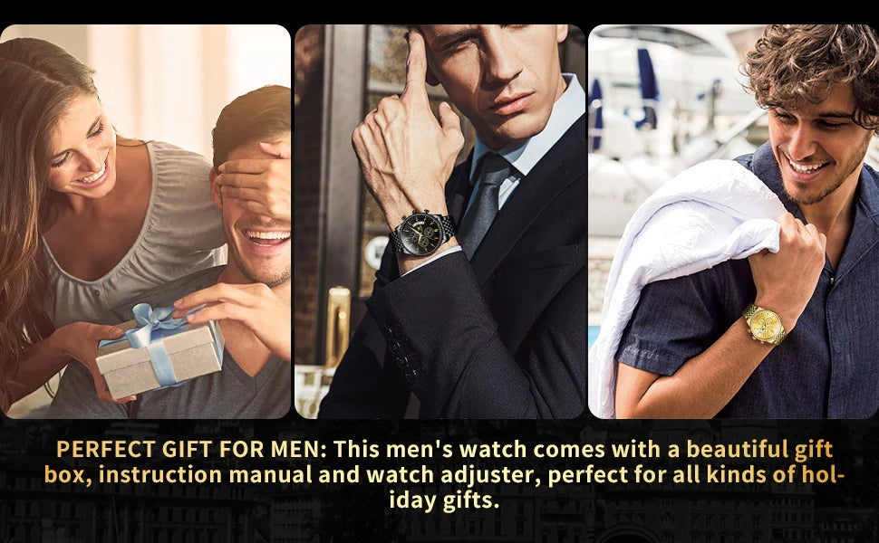 OLEVS Men's Watch Waterproof Luminous Wrist Watch Quartz Stainless Steel Watch for Men Pilot Top Brand Male Watches