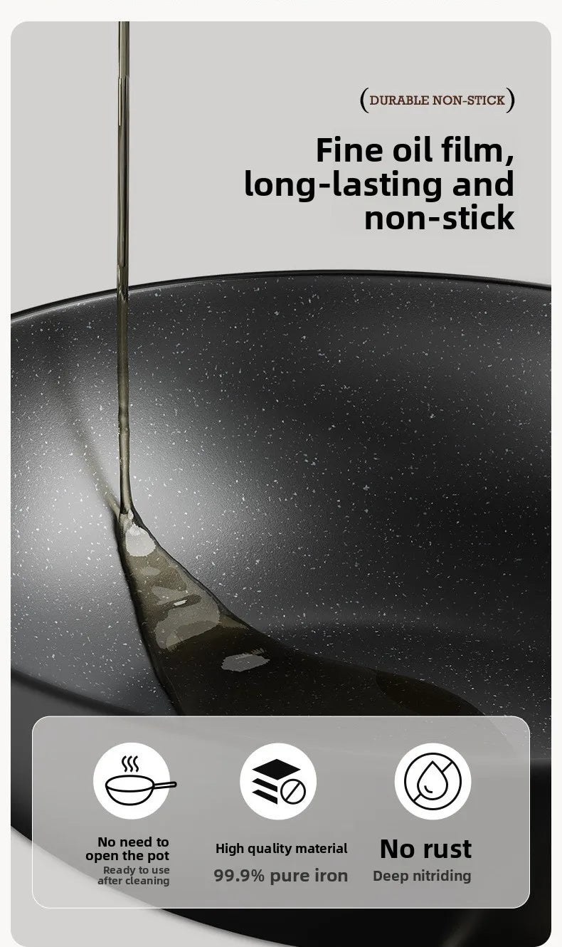 Iron pot without coating, flat bottomed pot already cooked, household induction cooker, gas stove, universal non stick pot