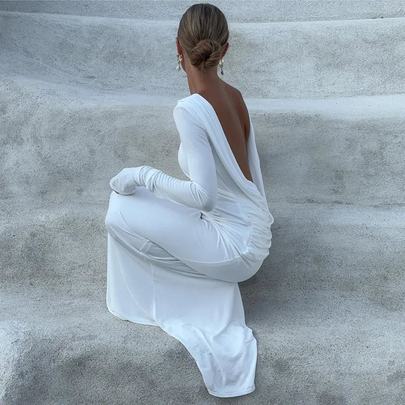 Women's Clothing 2025 Autumn New Style High-end Temperament Sexy Backless Dress Long Skirt Slim Fit Long Sleeved Dress