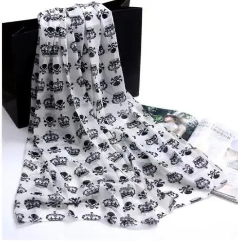 Summer Beach Long Shawl Fahion Skull Print Chiffon Silk Scarf Mulim Hijab For Man Women Soft Thin 50*150cm