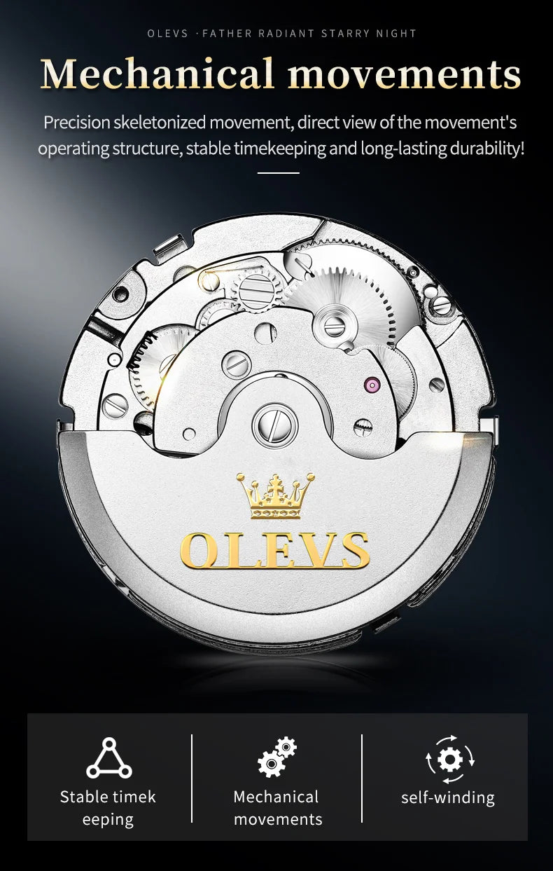 OLEVS 6607 Fully Automaitc Watches Stainless Steel Skeleton Flywheel Dual Calendar Top Luxury Brand Men's Mechanical Wristwatch