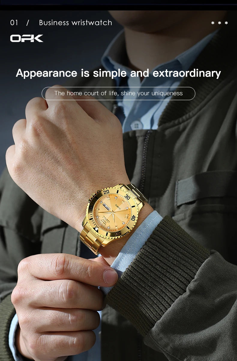 OPK Brand Men's Watches Luxury Gold Wristwatch for Men High-end Waterproof Original Watch 8171