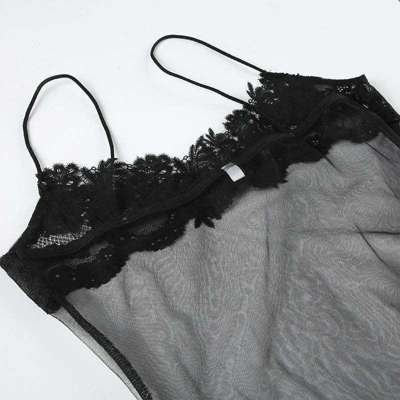 Shestyle Lace Transparent Mini Dress Sexy Women Wrapping Spaghetti Embroidery Flower Sheath Nightwear Club Mesh Wave Fantacy