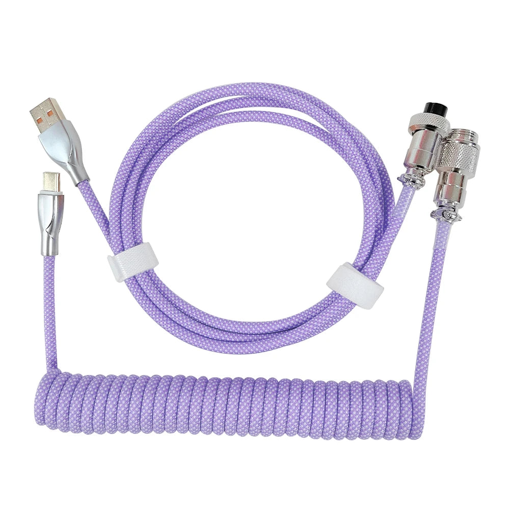 Type-c To USB Aviation Connector 2 in 1 Coiled Aviator Data Cable Rgb Colorful Lights Air Plug Connector for Mechanical Keyboard