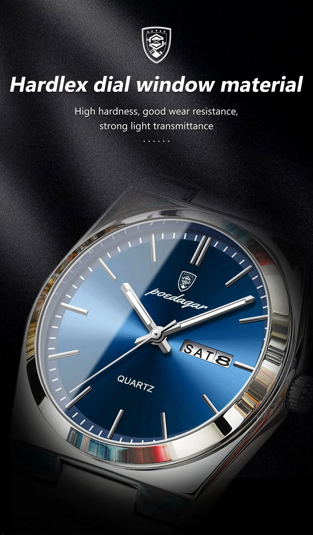 POEDAGAR Luxury Watches For Men Stainless Steel Waterproof Luminous Man Watch Date Week Fashion Casual Men's Quartz Watch Reloj