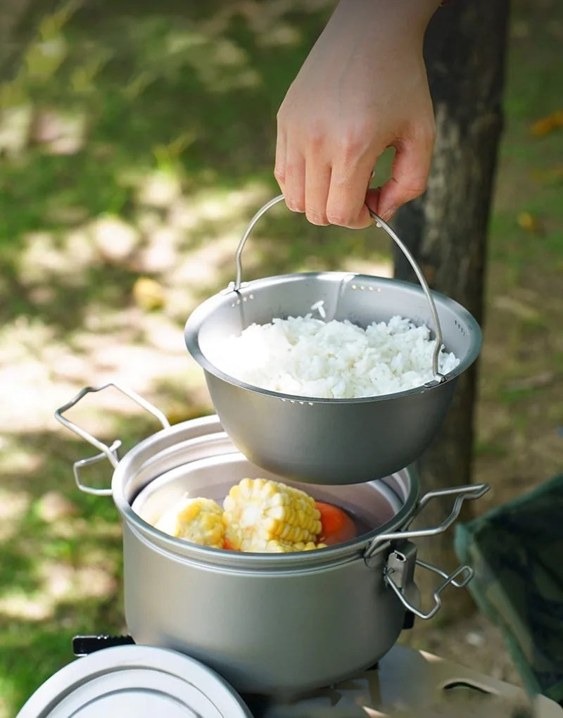 Outdoor Lightweight Titanium Pot Portable Travel Useful Large Capacity Camping Cooking Pot Family Picnic Camp Cooking Supplies
