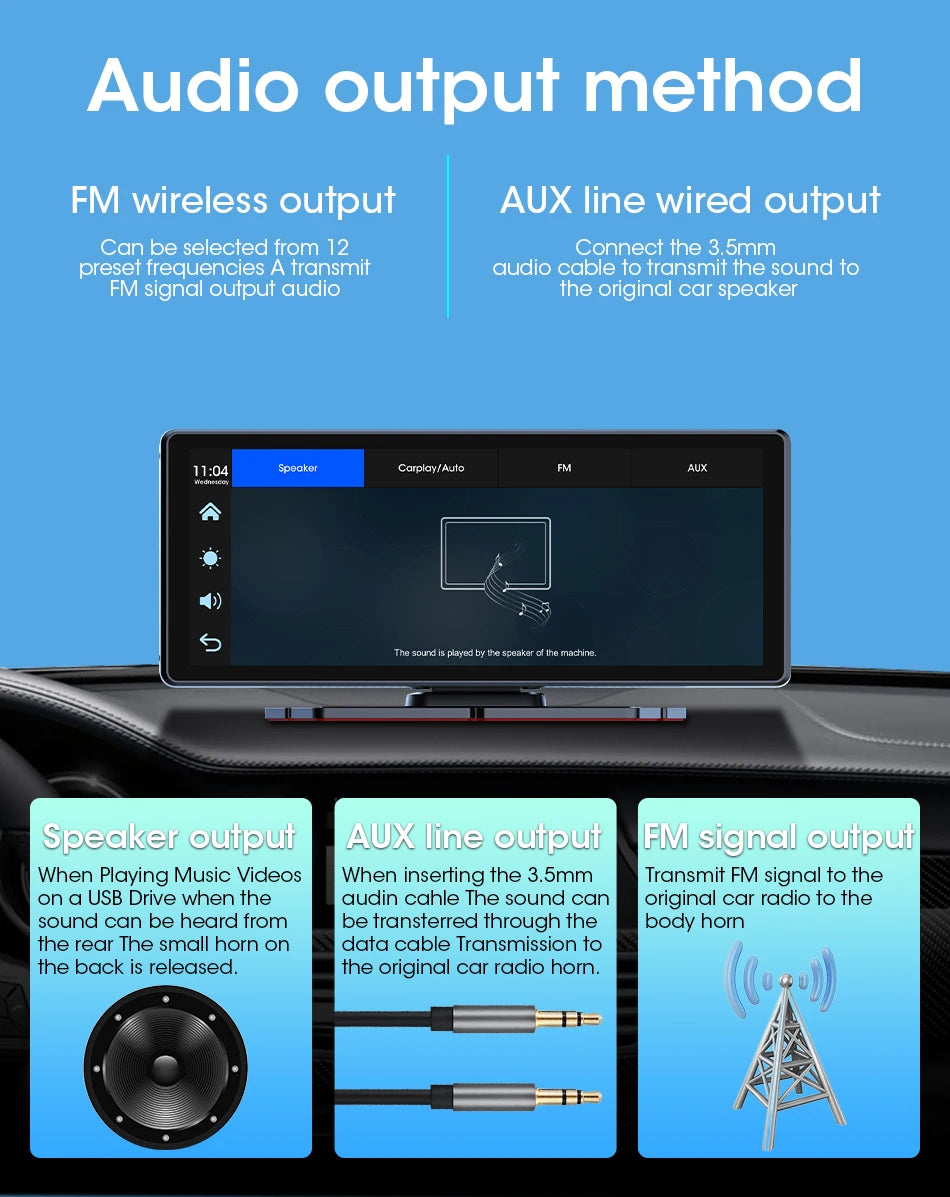 Vtopek 8.1 Inch 2.5K Dash Cam Wireless Carplay Android Auto Car DVR WiFi GPS Navigation Rearview Camera Dashboard Video Recorder