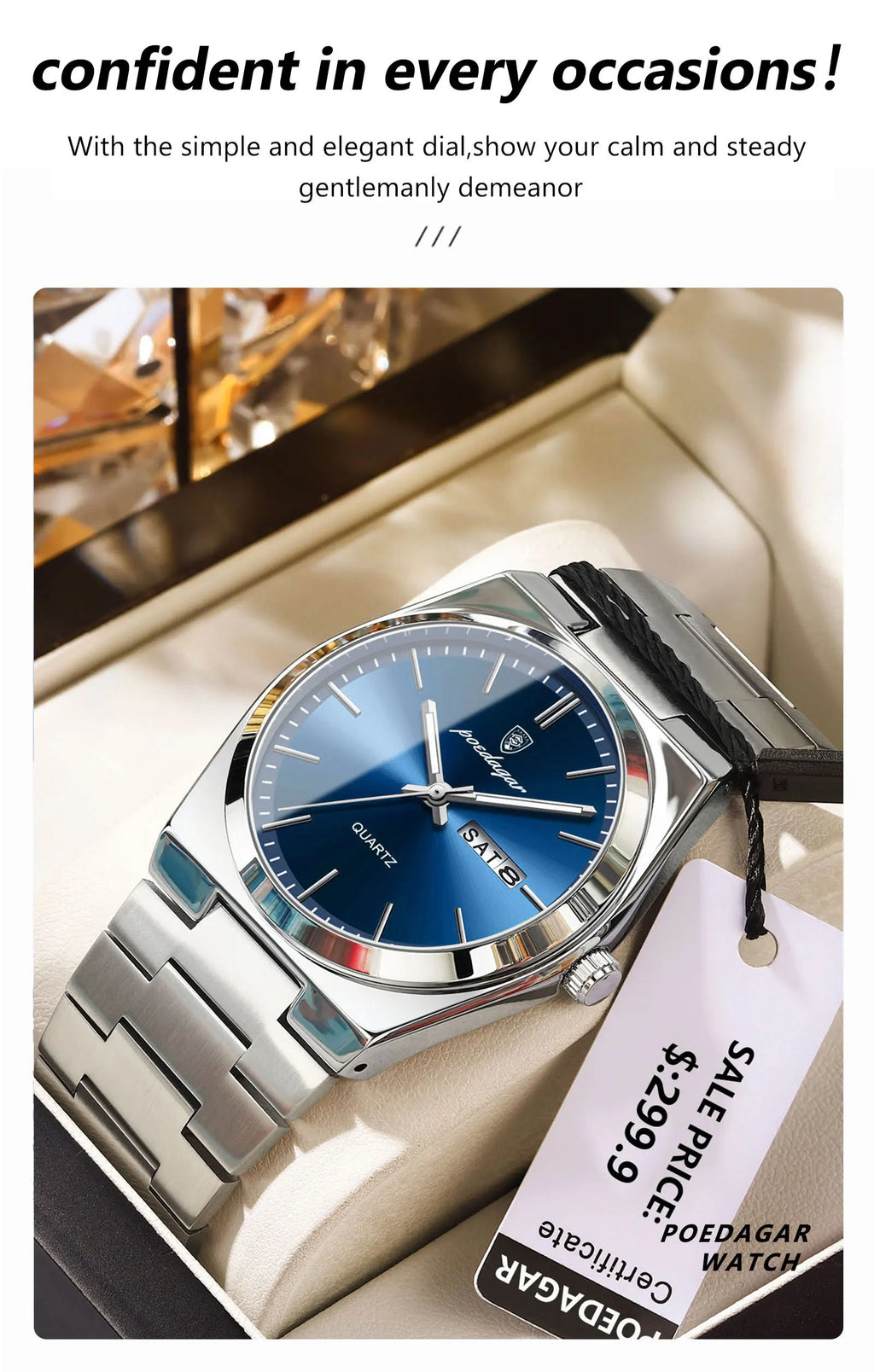 POEDAGAR Luxury Watches For Men Stainless Steel Waterproof Luminous Man Watch Date Week Fashion Casual Men's Quartz Watch Reloj