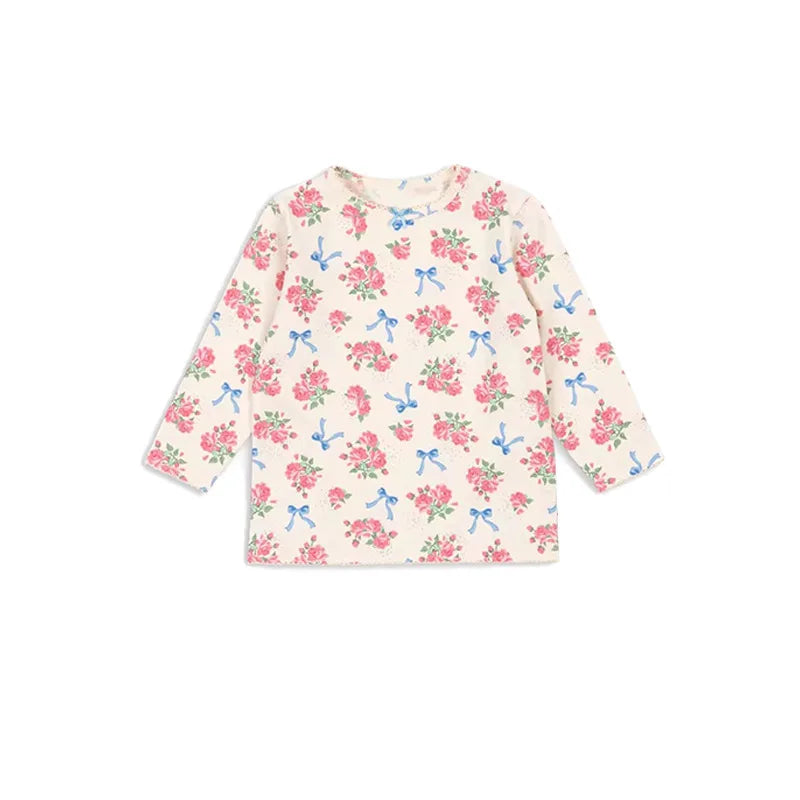 Children's Clothings 2025 New Autumn Winter Baby Girls Homewear Flower Cotton Printed Shirts Leggings Pants Set Korean Clothes