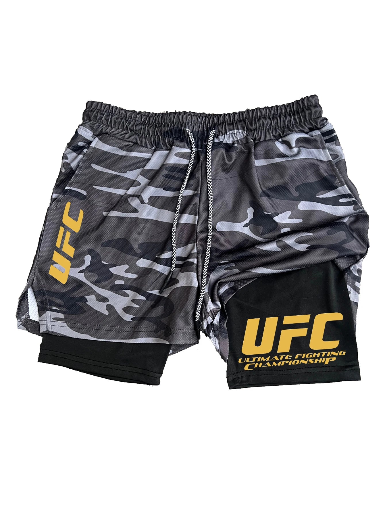 UFC two-in-one men's sports shorts, casual, quick-drying, double-layer breathable, suitable for summer running and fitness