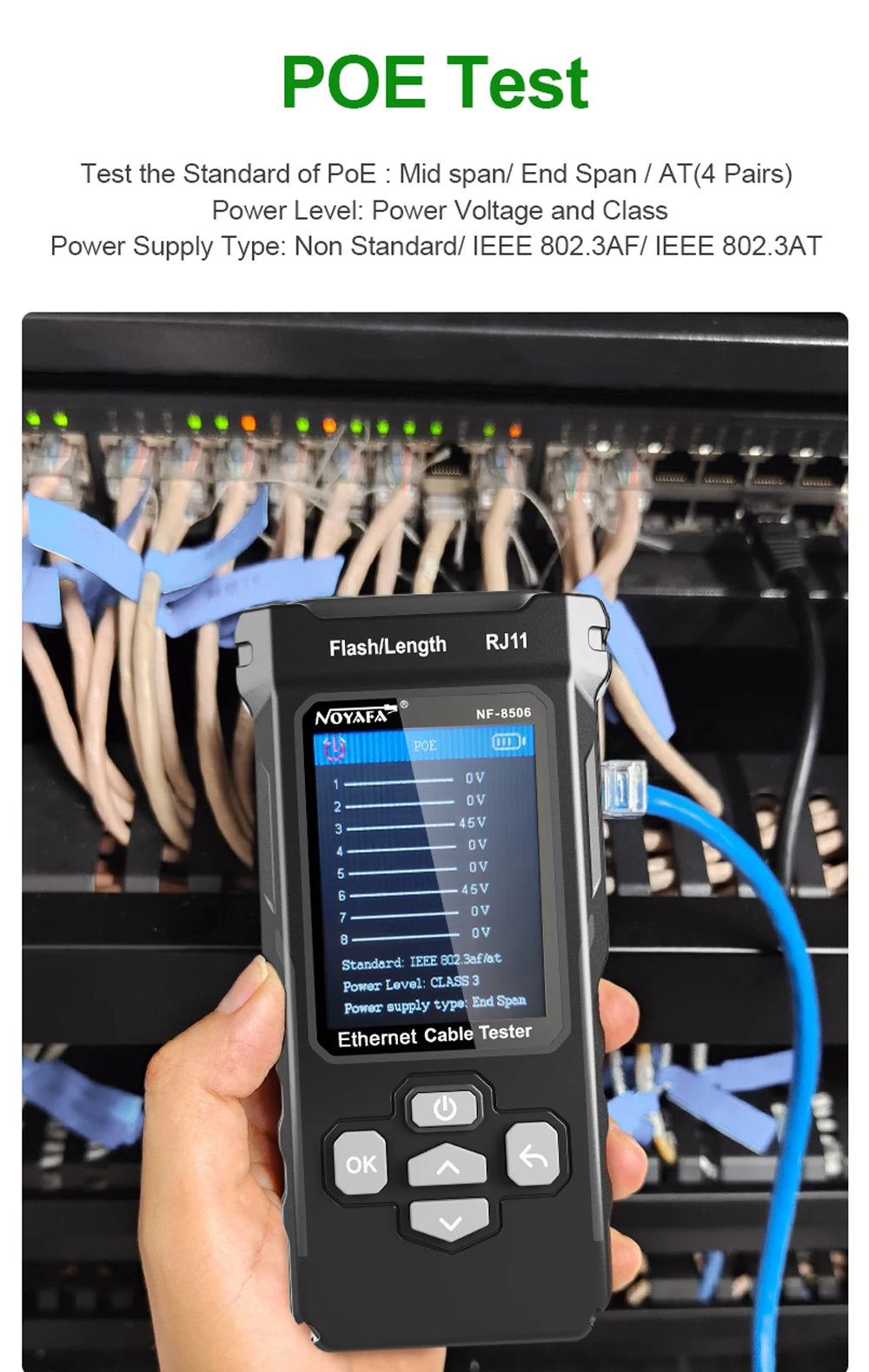 NOYAFA NF-8506 Network Cable Tester Multifunction Cable Tracker Support PING test/IP scan/Poe Measure Length Wiremap Tester