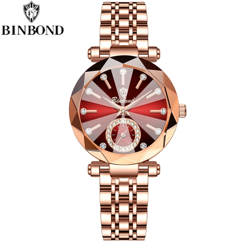 BINBOND Fashion Elegant Women Quartz Watches Original Heart Of The Ocean Design Waterproof Luminous Diamond Lady Casual Watches