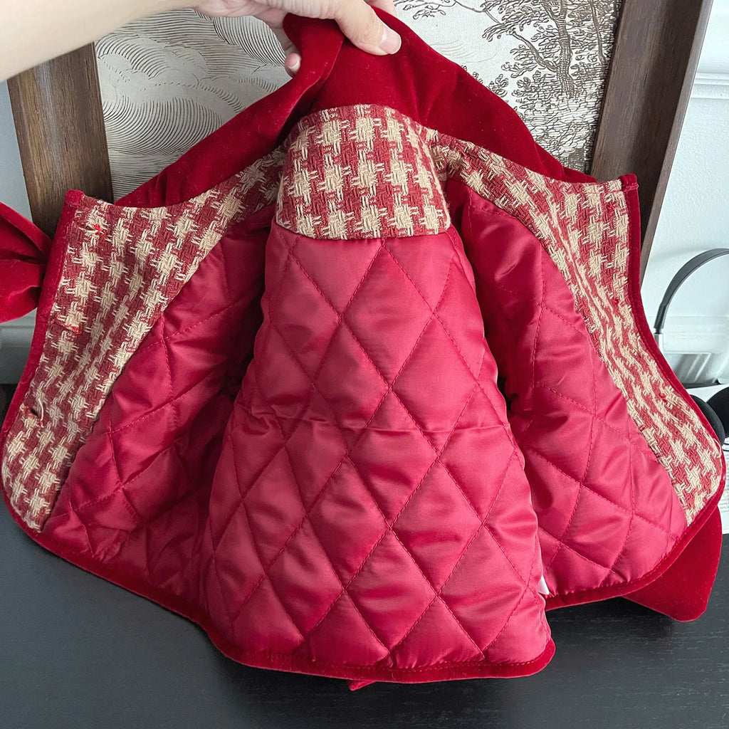 Children's Clothing Sets Red Plaid Bow Coat + Pleated Skirt Sets Winter Clothes for Girls Baby Girl Outfit Set Boutique Clothes