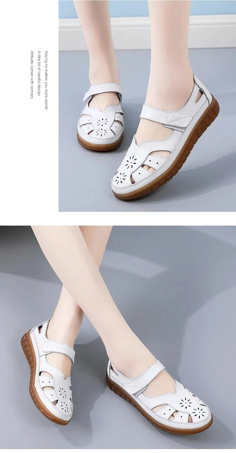 New Summer Women Sandals Ladies Roman Shoes Comfortable Flats Walking Slippers Covered Toe Beach Shoes Fashion White Shose