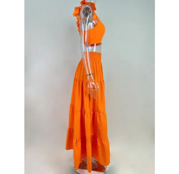 Skirt Sets Womans Clothing Streetwear New Spring/Summer Elegant Sexy Collage Sleeveless Top and Longuette Suits for Female