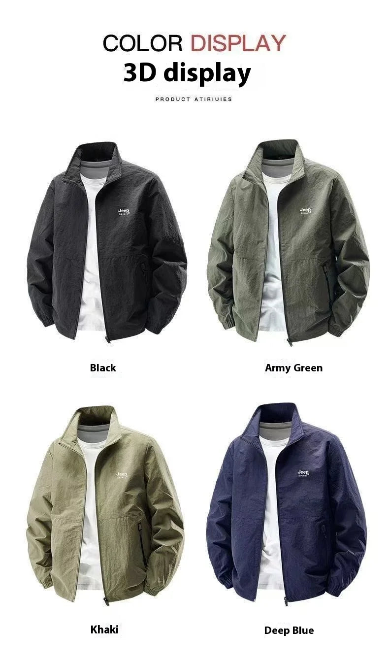 JEEP spirit men's jacket thin spring and autumn leisure stand collar outdoor fashion sports top