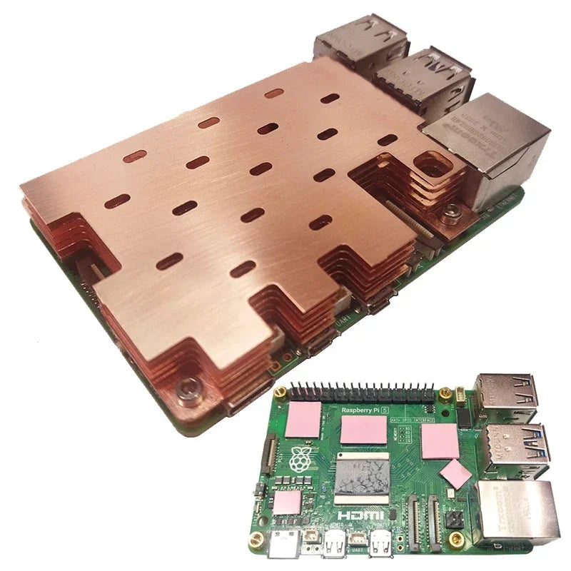 Raspberry Pi 5 Pure Copper Sheets Low-Profile Heatsink Protective Case Passive Cooling Protective Shell for Raspberry Pi 5