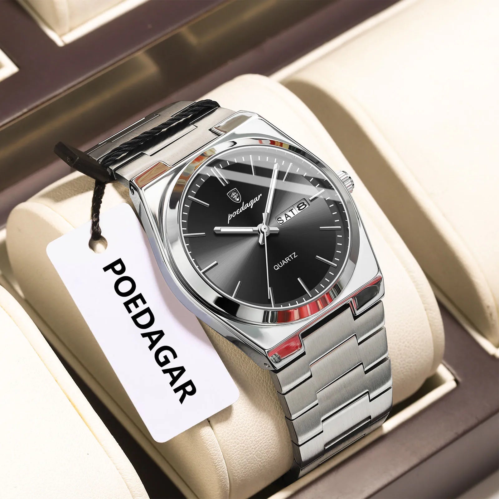 POEDAGAR Fashion Classic Man Watch Waterproof Luminous Date Week Luxury Men Watch Stainless Steel Quartz Business Men's Watches