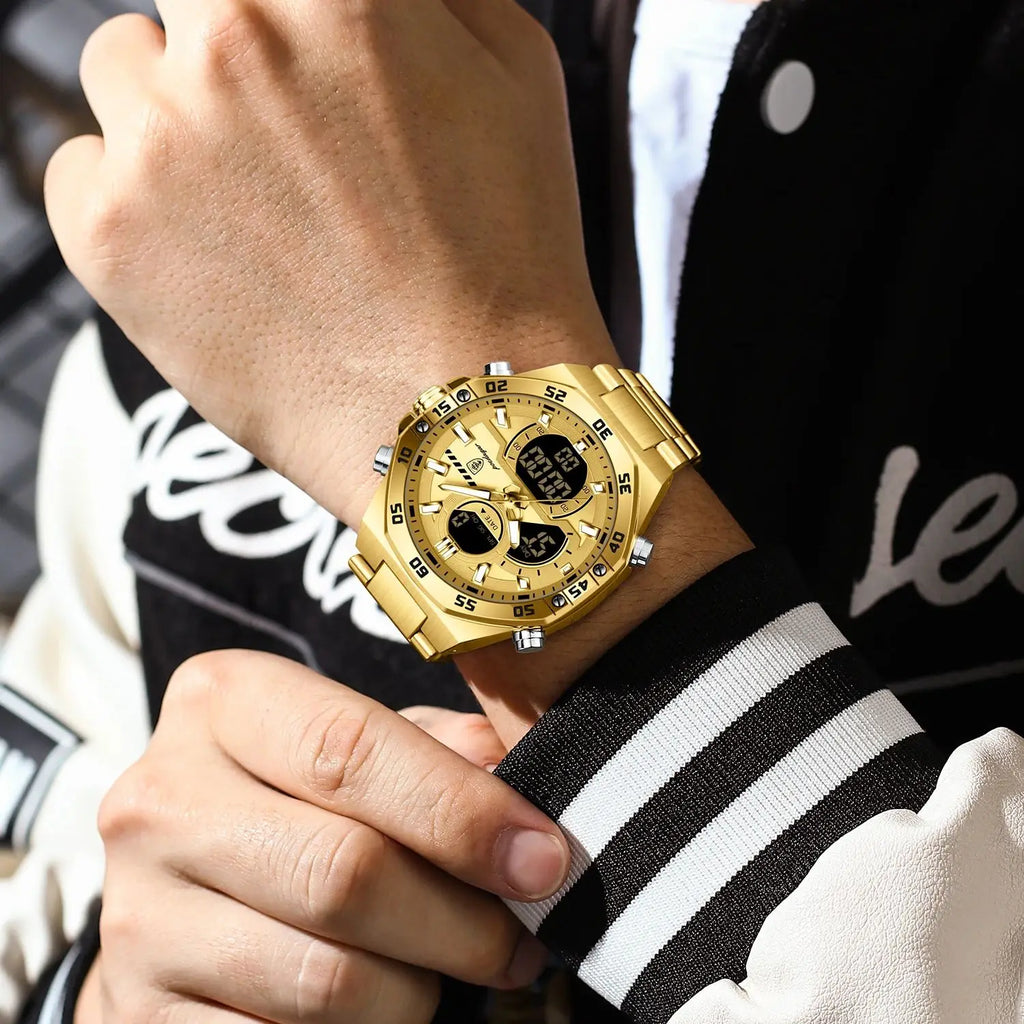 POEDAGAR New Men Clock LED Luminous Waterproof Week Date Military Man Wristwatch Electronic Stainless Steel Quartz Men's Watches