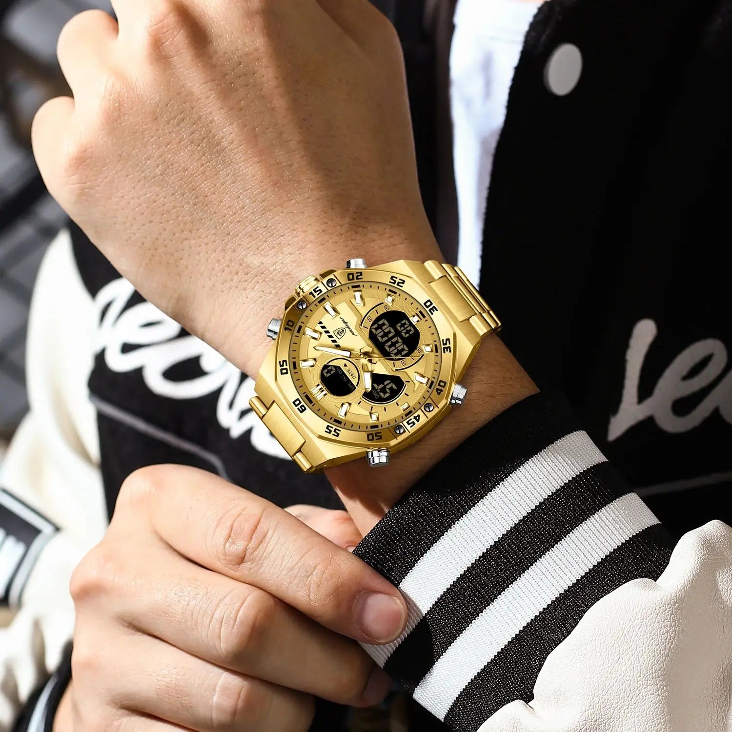 POEDAGAR New Men Clock LED Luminous Waterproof Week Date Military Man Wristwatch Electronic Stainless Steel Quartz Men's Watches